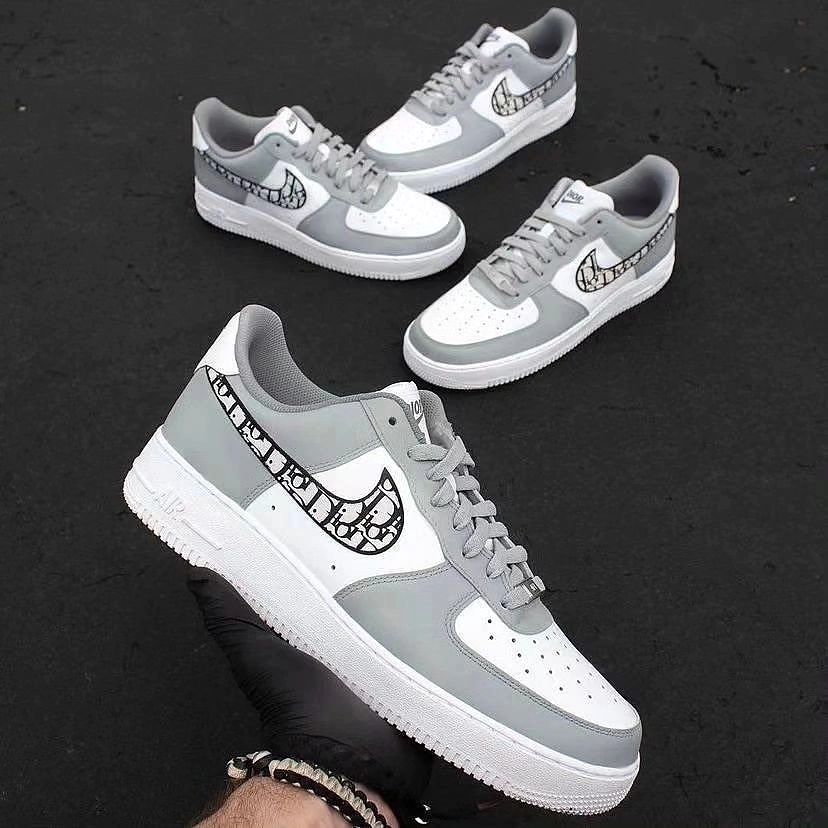 Custom Air Force 1 Gray Dior Font Swoosh