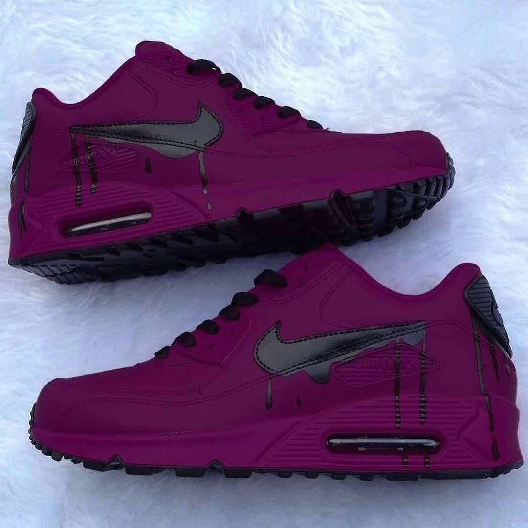 Custom Air Jordan 4 Purple Black Dripping Swoosh
