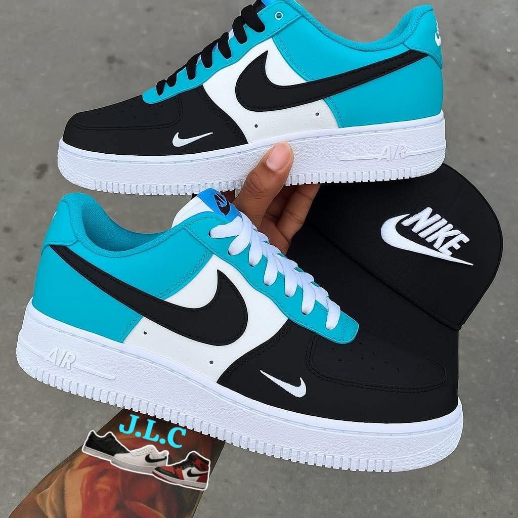 Hand Painted Teal & Black Custom Air Force 1 Sneakers