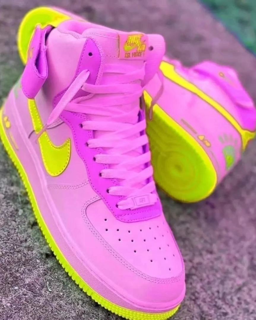 Custom Air Force 1 Pink Yellow Swoosh