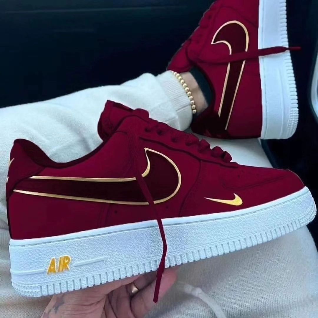Custom Air Force 1 Dark Red Swoosh