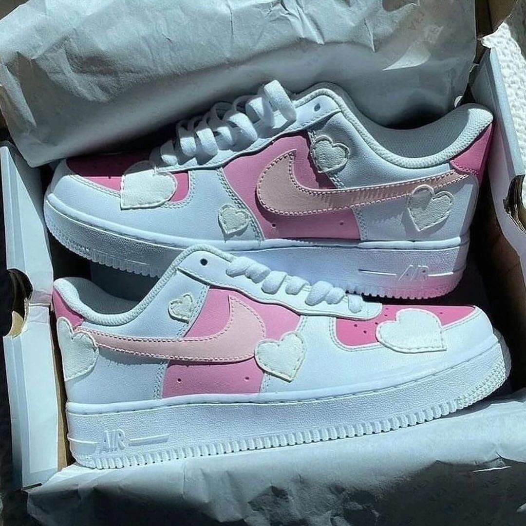 Custom Air Force 1 Pink White  Heart-shaped