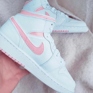 Custom Air Jordan 1 White Pink Swoosh