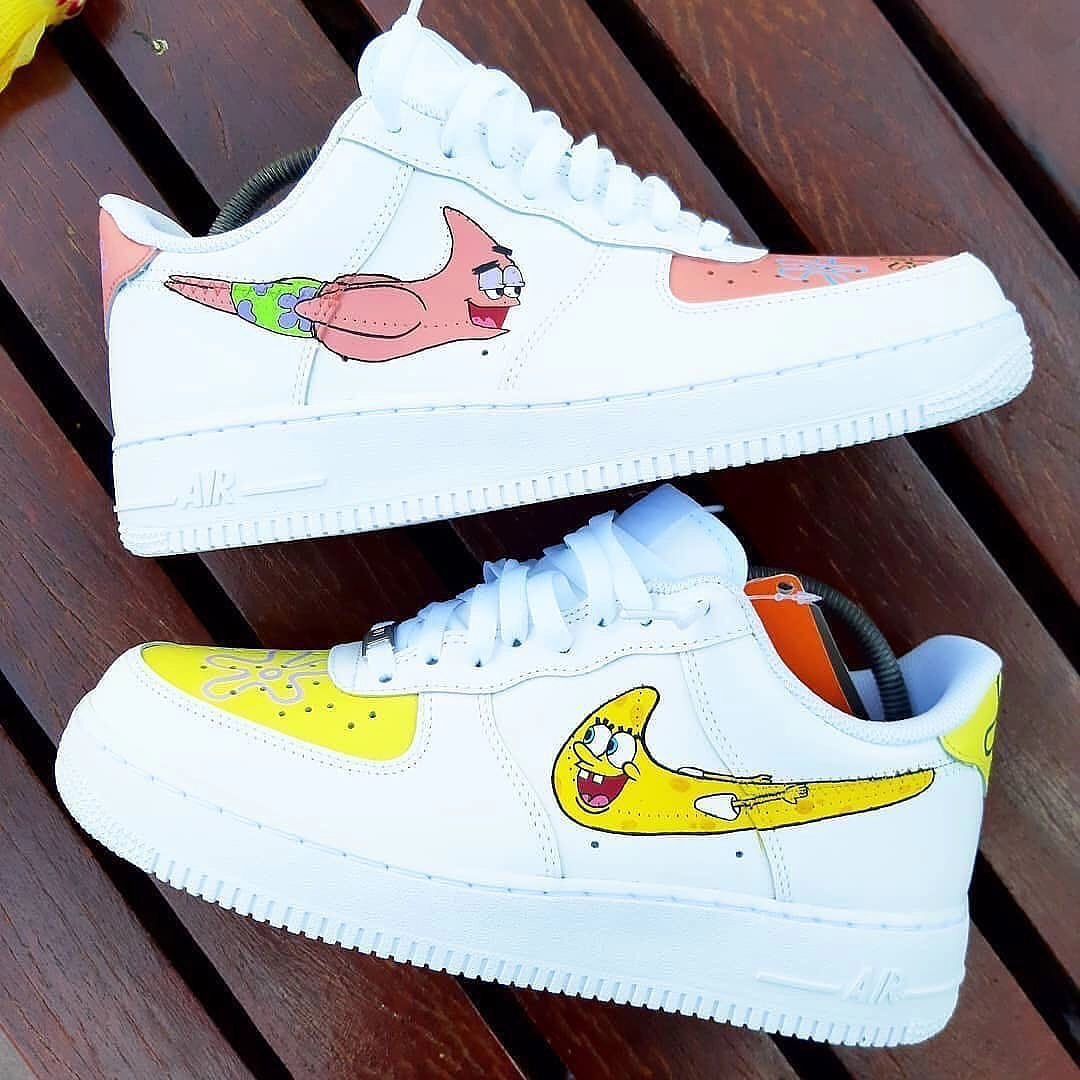 Custom Air Force 1 Cartoon Role Pink Star Yellow Sponge Swoosh