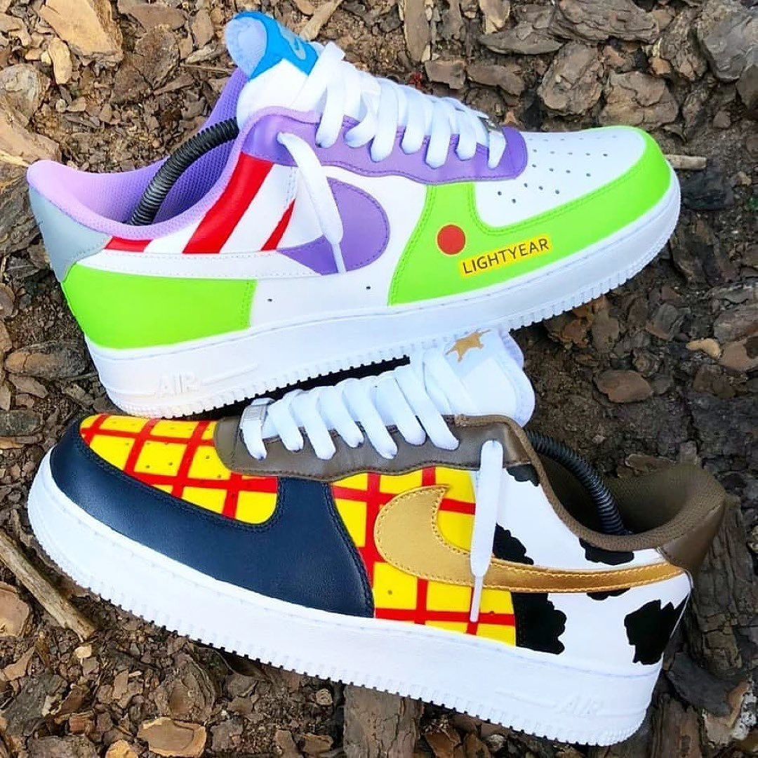 Custom Air Force 1 Red Stripe Yellow Pueple Green Block