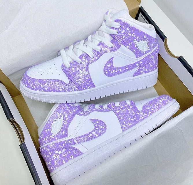 Custom Air Jordan 1 Purple With White Ink Splash