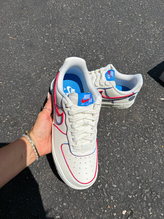 Hand Painted Red Blue Rhinestone Custom Air Force 1 Sneakers