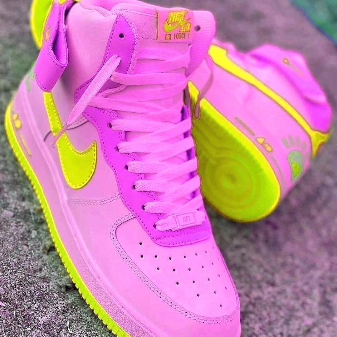 Custom Air Force 1 Mid Pink Yellow