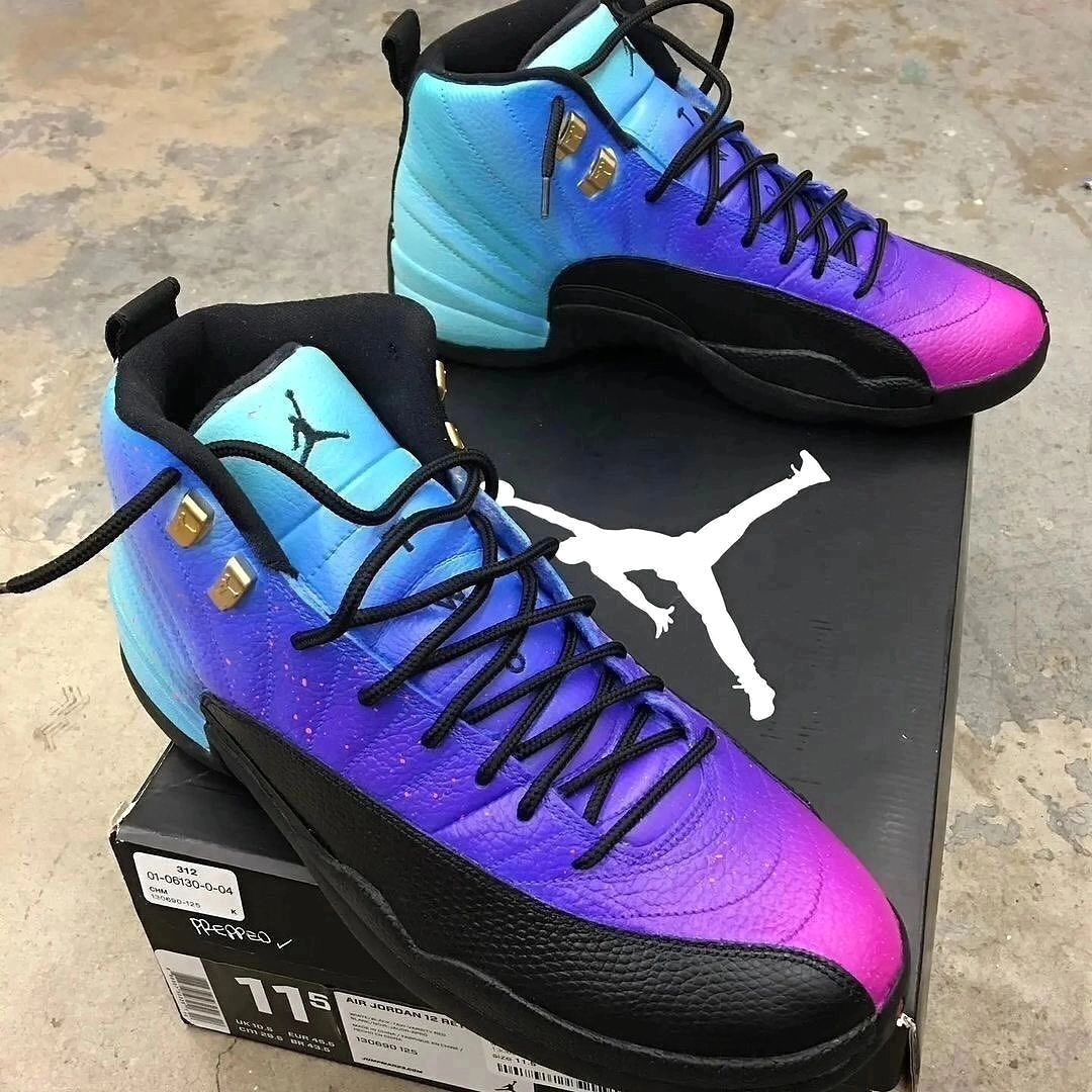 Custom Air Jordan 4 Blue Purple Gradient Black
