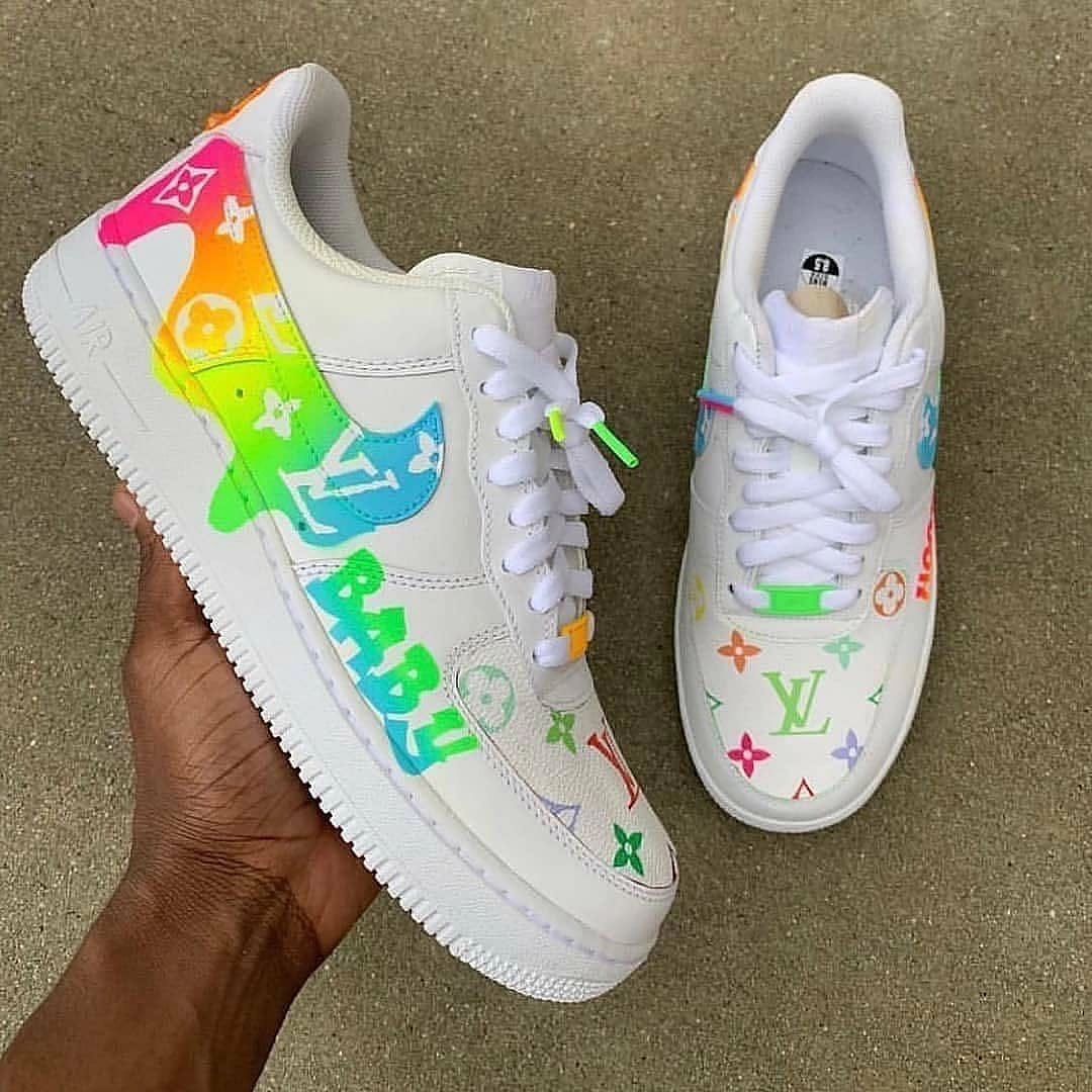 Custom Air Force 1 Pink Blue Lv Logo