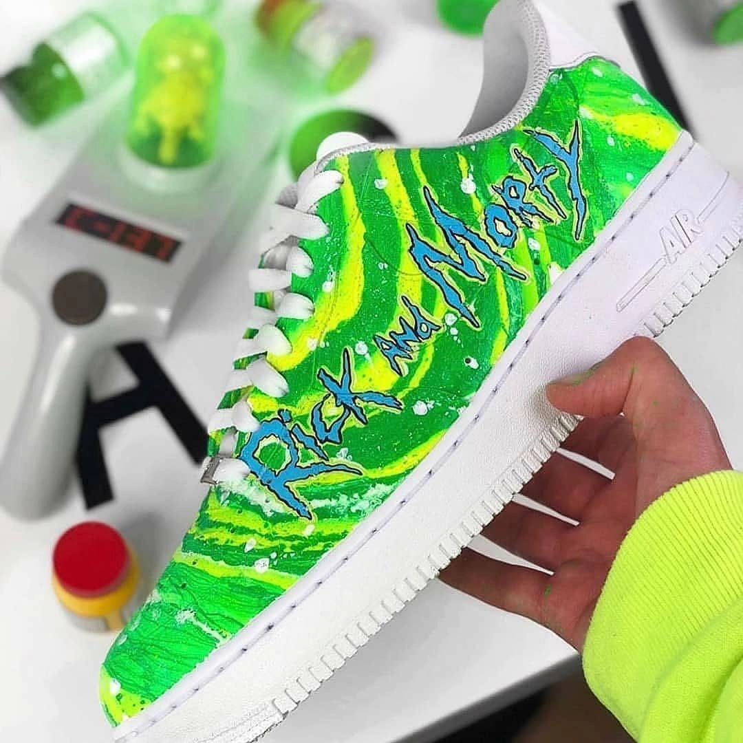 Custom Air Force 1 Graffiti Green Yellow Font