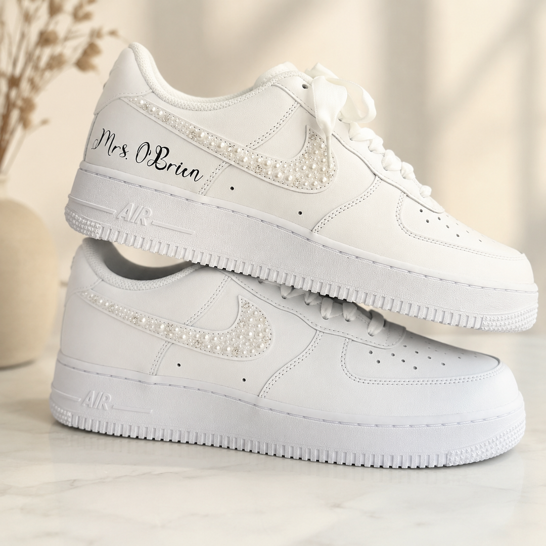 Custom Air Force 1 Wedding Sneaker, Gift for her, Custom White Wedding shoes