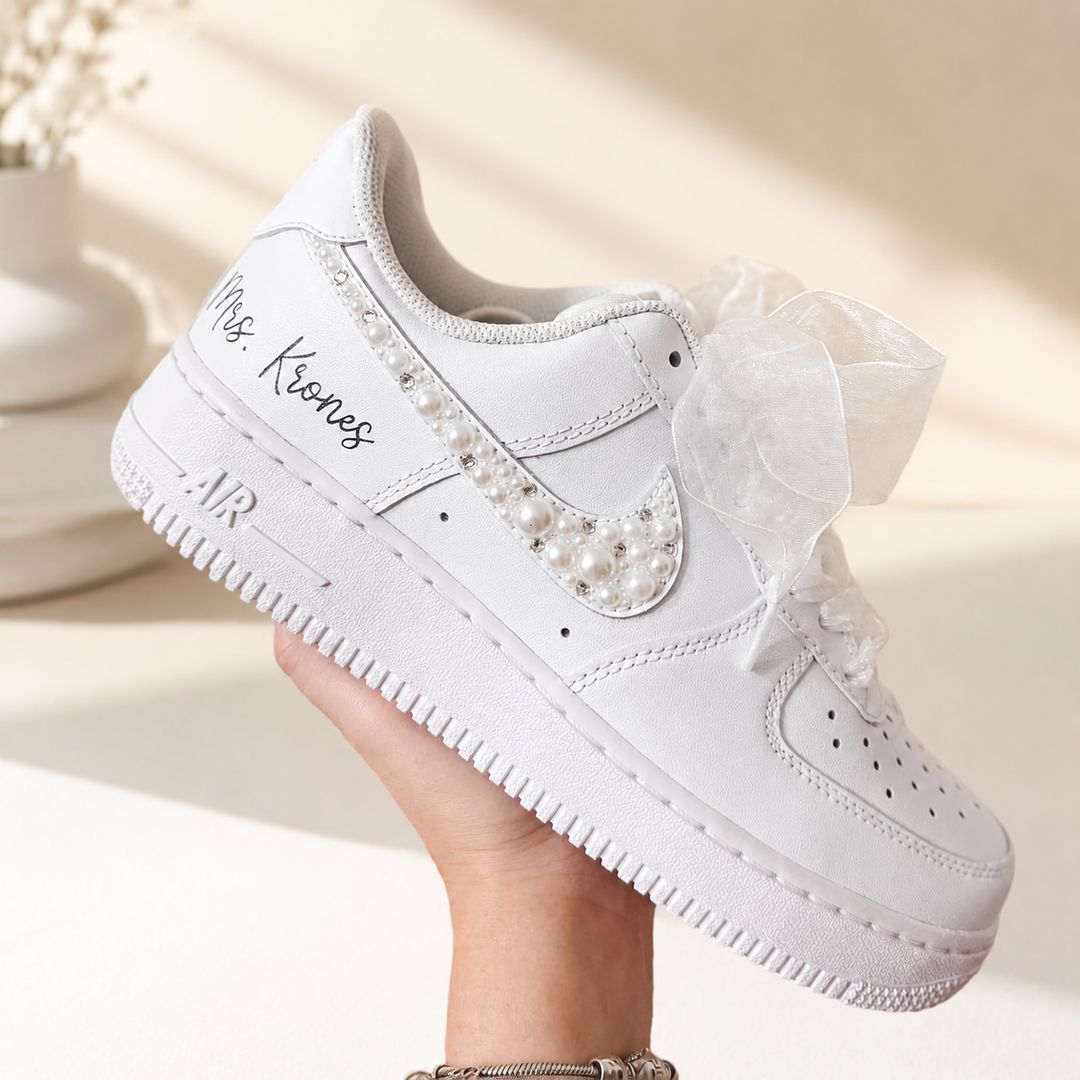 Custom Air Force 1 Wedding Sneaker, Gift for her, Custom White Wedding shoes