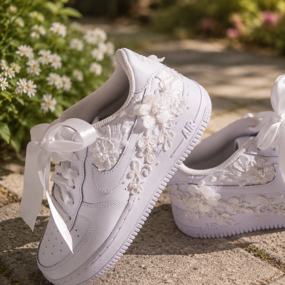 Custom Air Force 1 Wedding Sneaker, Gift for her, Custom White Wedding shoes