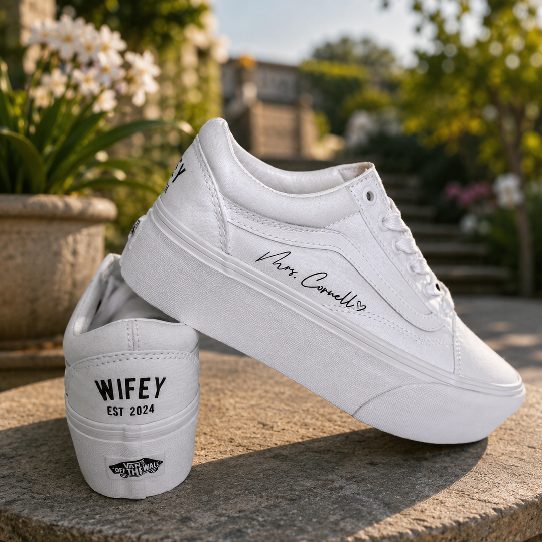 Custom Vans Wedding Sneaker, Gift for her, Custom White Wedding shoes