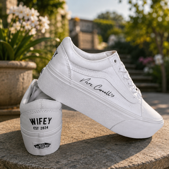 Custom Vans Wedding Sneaker, Gift for her, Custom White Wedding shoes