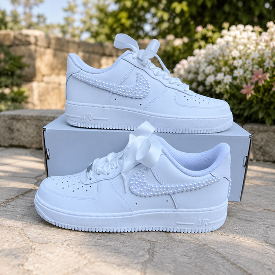 Custom Air Force 1 Wedding Sneaker, Gift for her, Custom White Wedding shoes