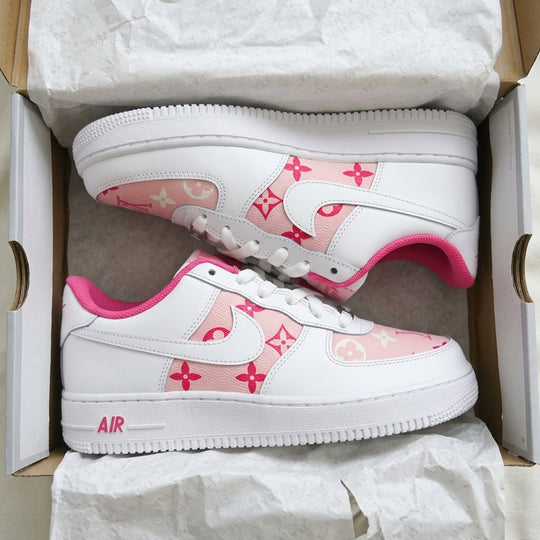 Hand Painted Pink LV Printing Custom Air Force 1 Sneakers