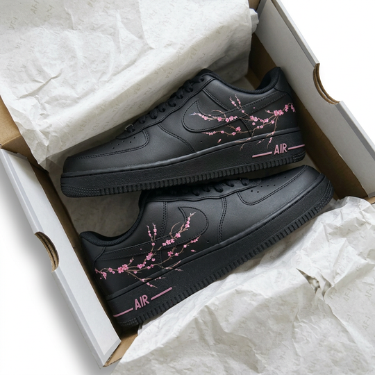 Hand Painted Black Pink Cherry Blossom Custom Air Force 1 Sneakers