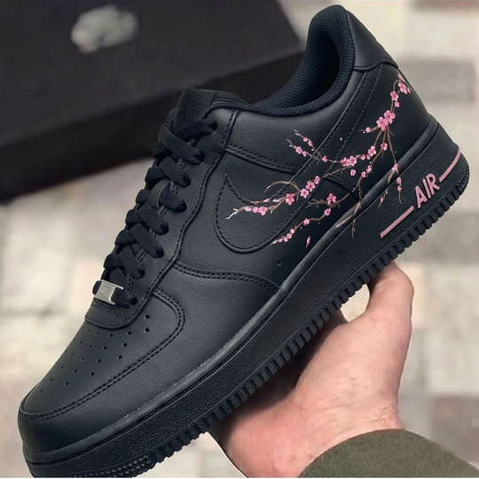 Hand Painted Black Pink Cherry Blossom Custom Air Force 1 Sneakers