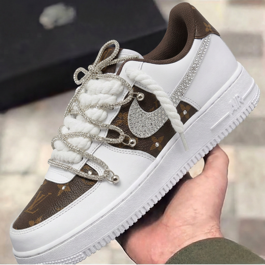 Classic Brown Monogram Rhinestone Lace Custom Air Force 1 Sneakers