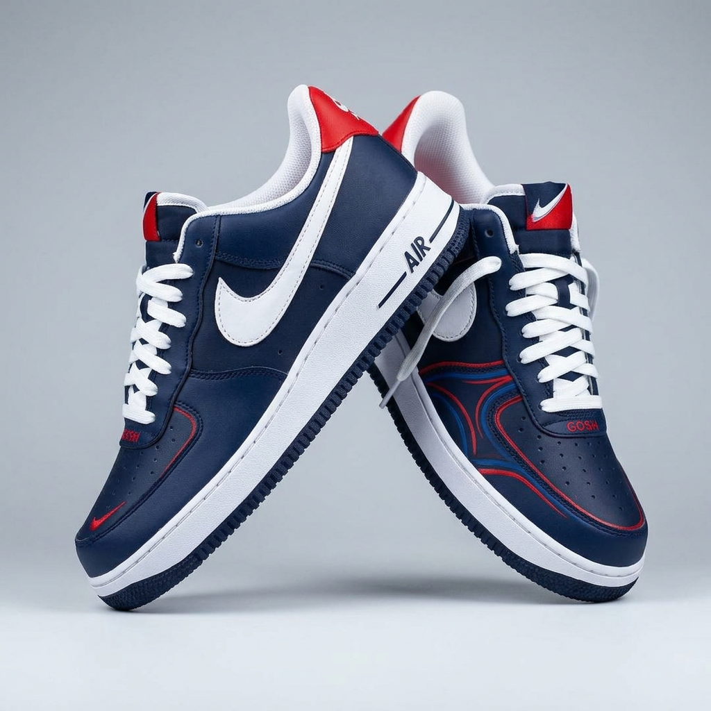 Custom Hand Painted Navy Red Air Force 1 Sneakers