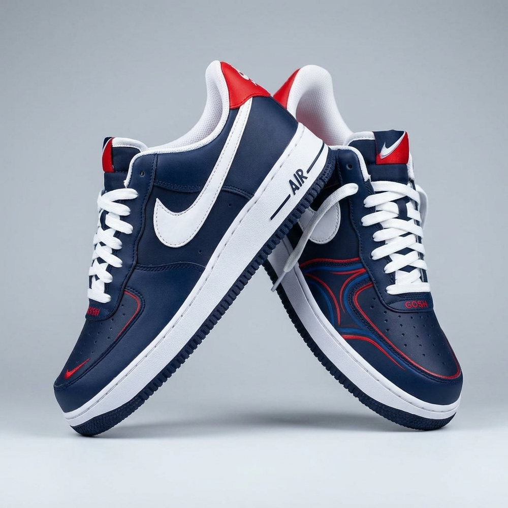 Hand Painted Navy Red Custom Air Force 1 Sneakers
