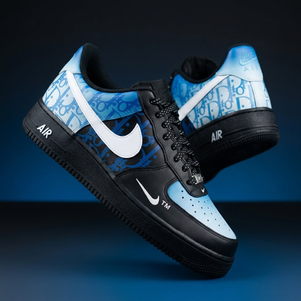 Hand Painted Blue Gradient Custom Air Force 1 Sneakers