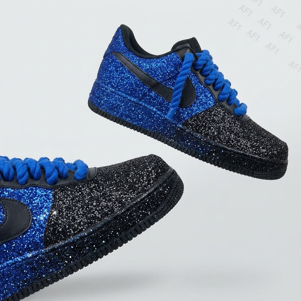 Hand Painted Blue & Black Glitter Custom Air Force 1 Sneakers