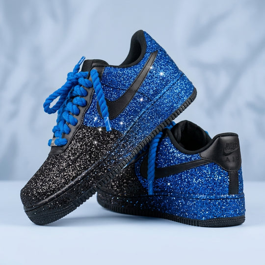 Blue Black Glitter Hand Painted Custom Air Force 1 Sneakers