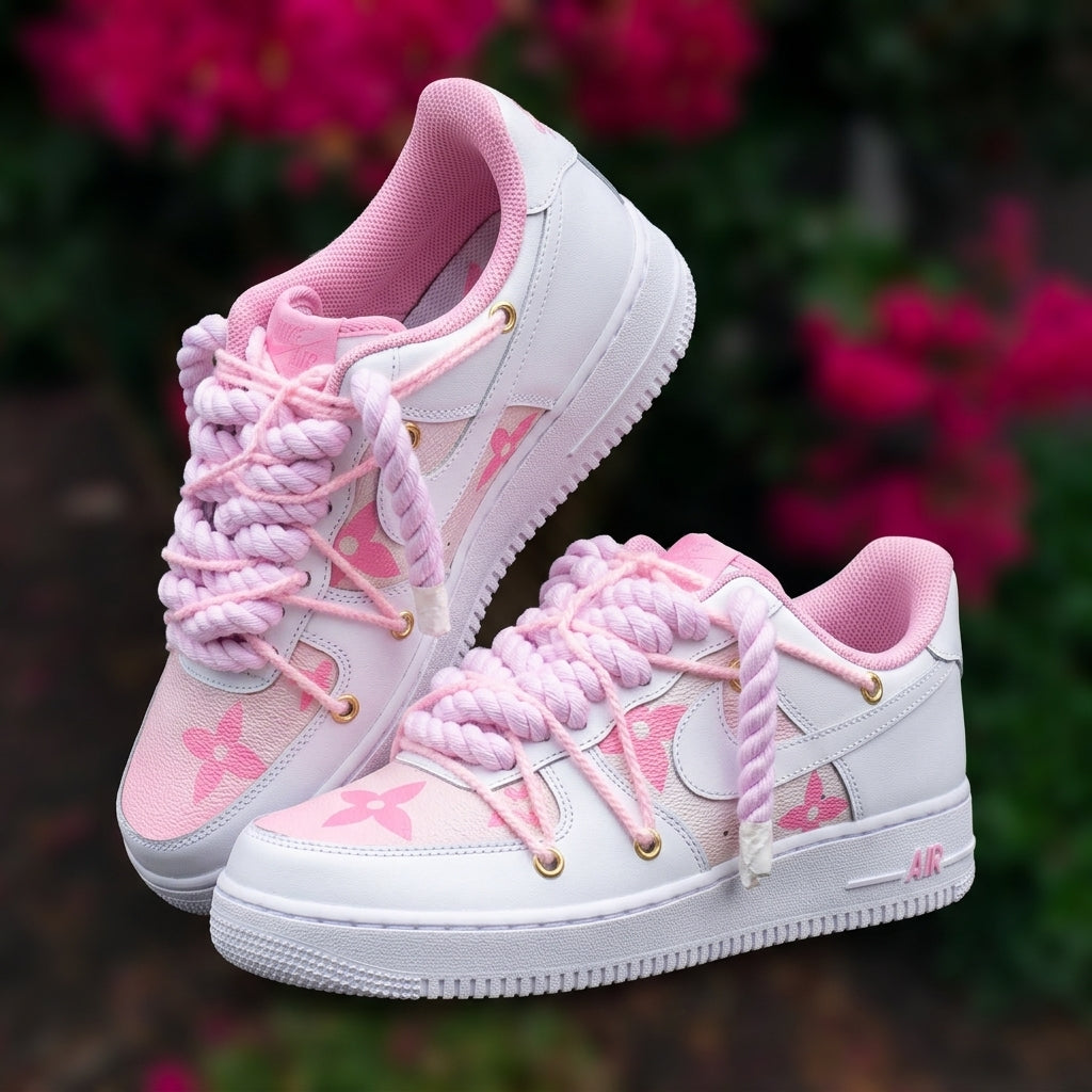 Pink Hand Painted Custom Air Force 1 Sneakers