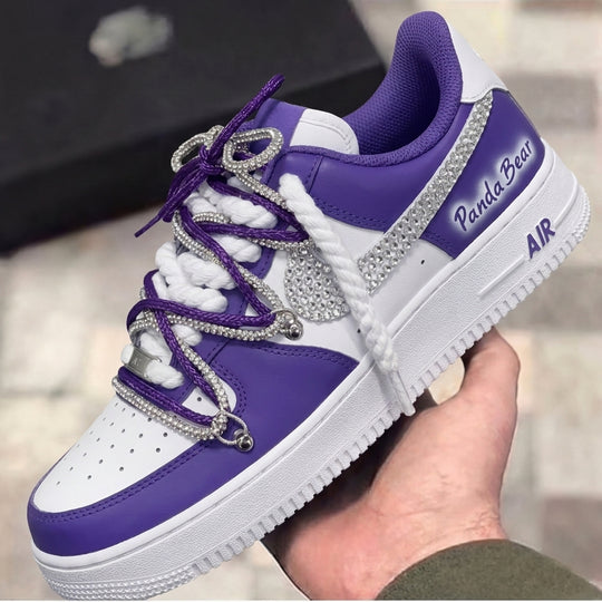 Purple White Rhinestone Custom Air Force 1 Sneakers
