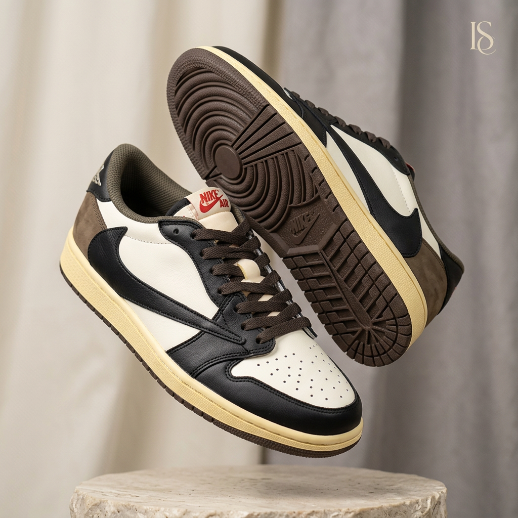 Hand Painted Custom Black, Brown & White Low Top Sneakers