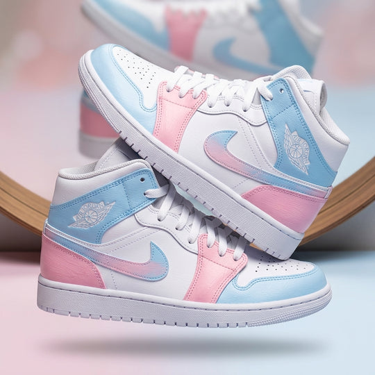 Hand Painted Pink & Blue Air Jordan 1 Custom Sneakers