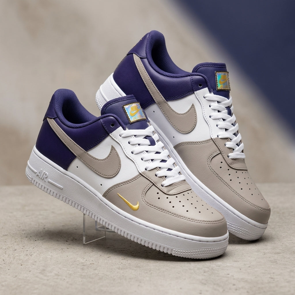 Hand Painted Custom Air Force 1 Grey Navy Sneakers