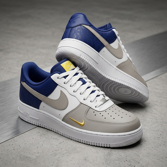 Hand Painted Custom Air Force 1 Beige Navy Sneakers