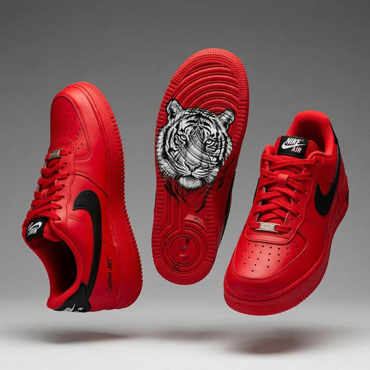 Hand Painted Tiger Custom Red Air Force 1 Sneakers