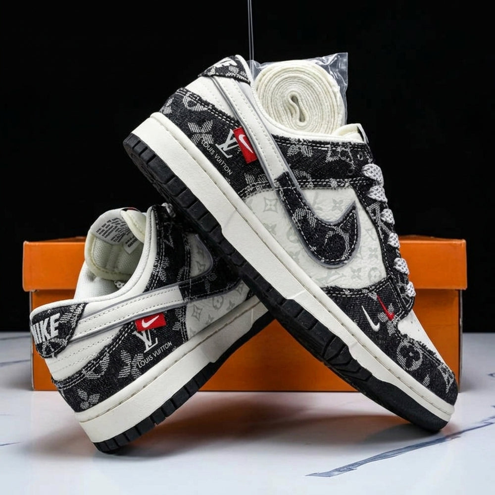 Custom Hand Painted Denim Monogram Dunk Sneakers