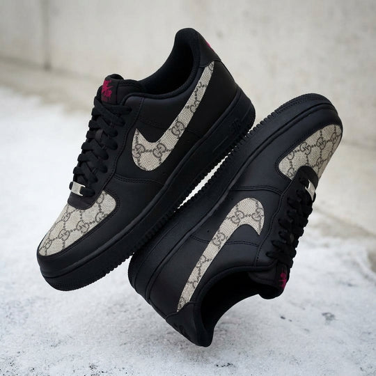 Hand Painted Black Monogram Custom Air Force 1 Sneakers