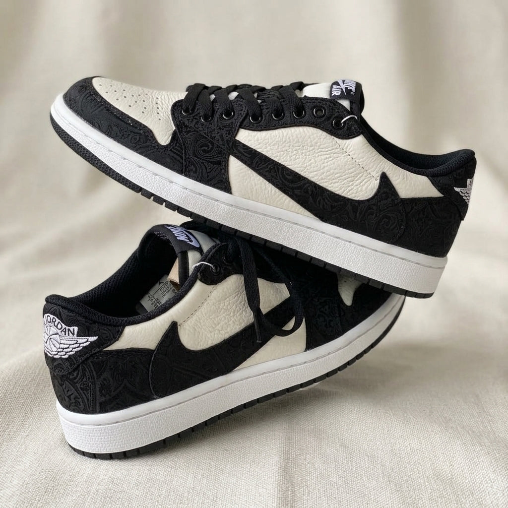 Hand Painted Black Paisley Custom Air Jordan 1 Sneakers