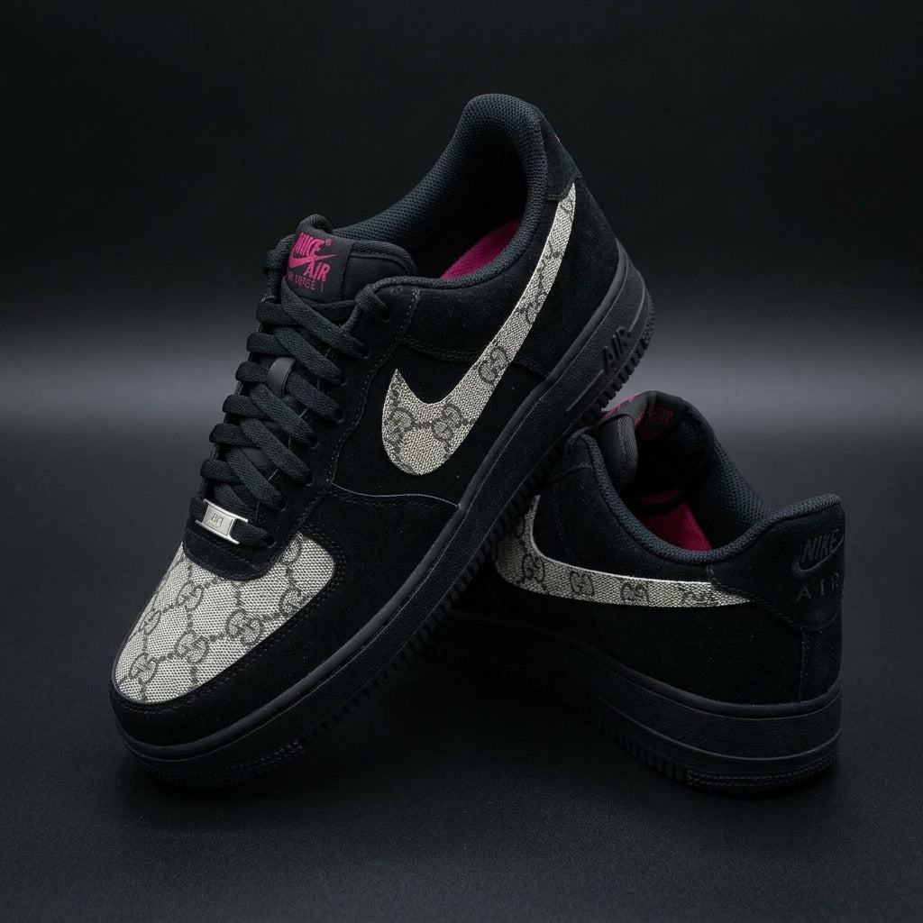 Hand Painted Black Monogram Custom Air Force 1 Sneakers