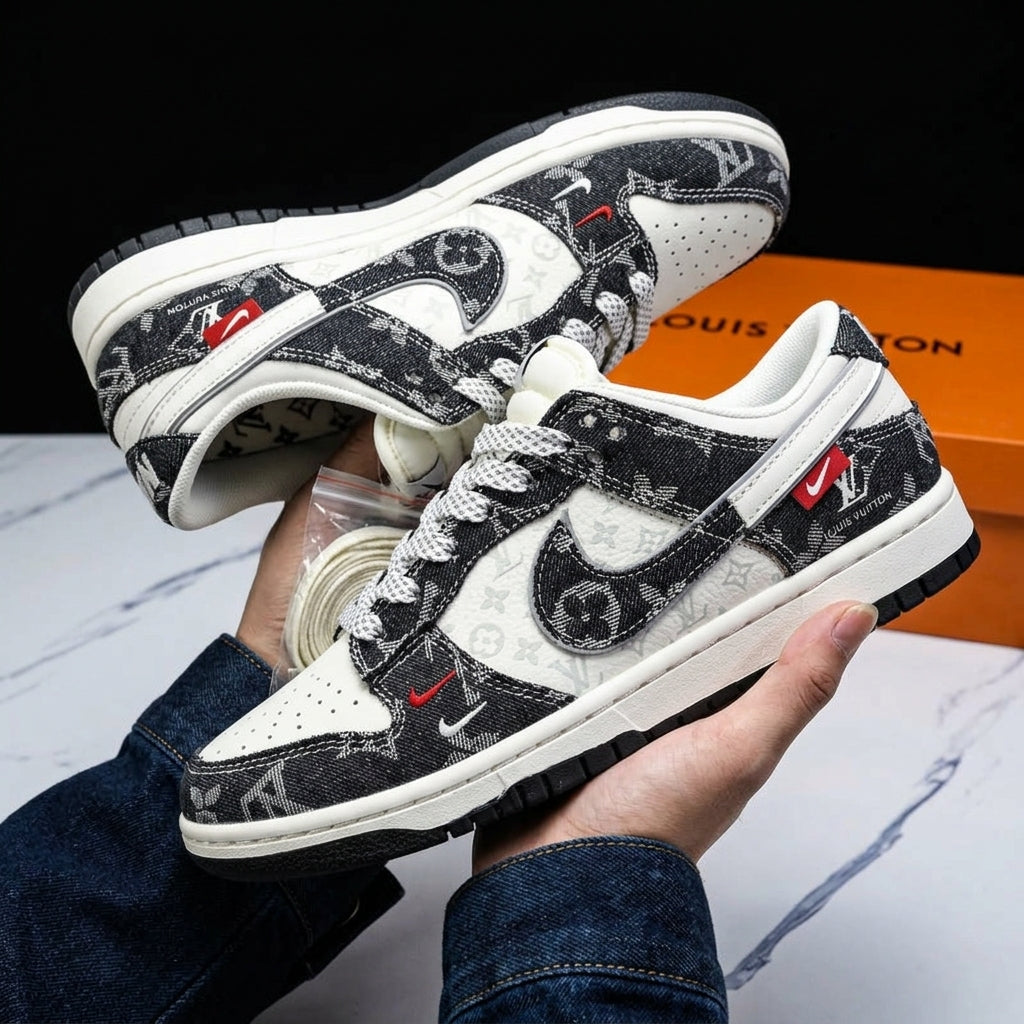 Custom Hand Painted Denim Monogram Dunk Sneakers