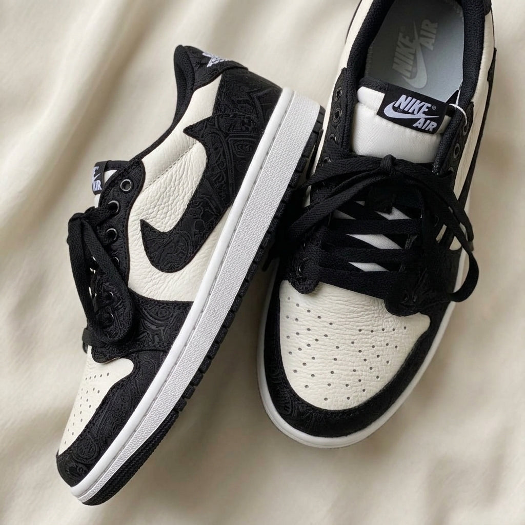 Hand Painted Black Paisley Custom Air Jordan 1 Sneakers