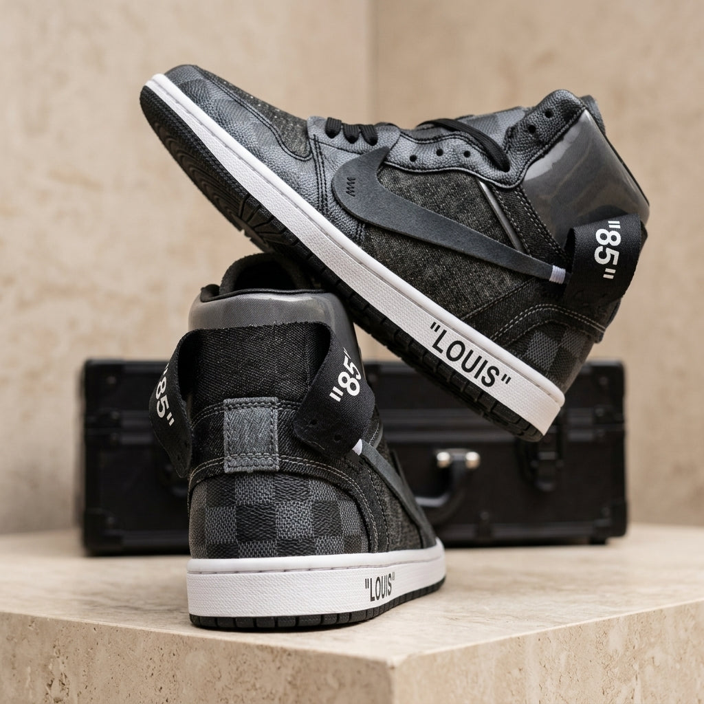 Hand Painted Black Check Custom High Top Sneakers
