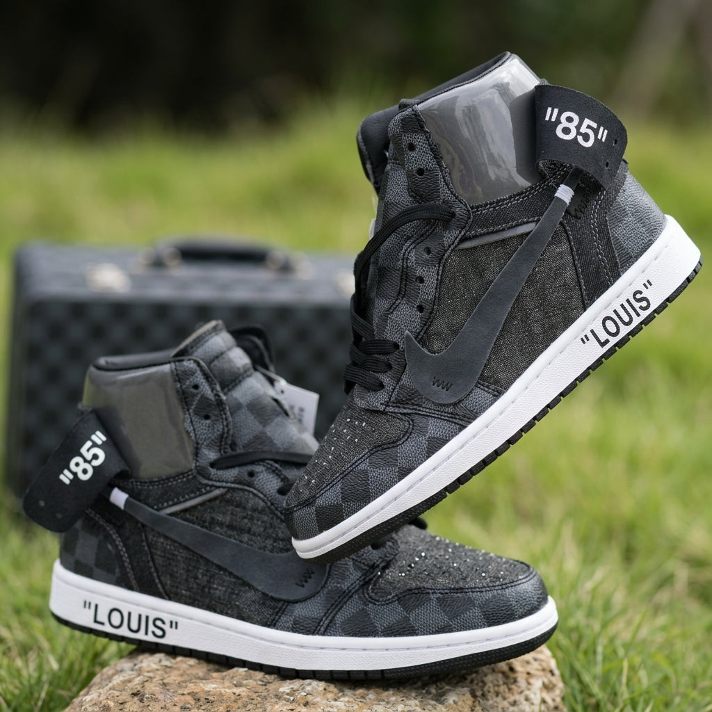 Hand Painted Black Check Custom High Top Sneakers