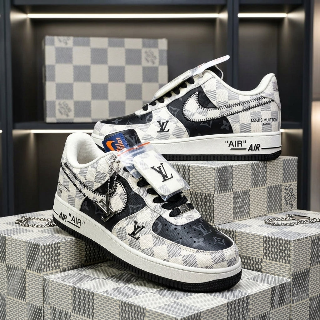 Custom Hand Painted Checkered Air Force 1 Sneakers