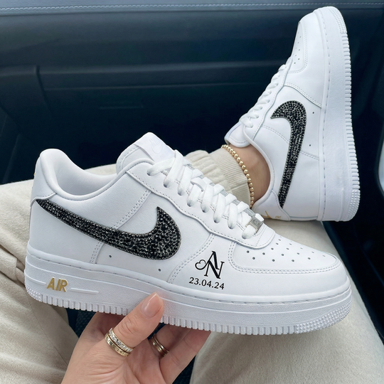 Custom Air Force 1 Black Rhinestone Swoosh Custom