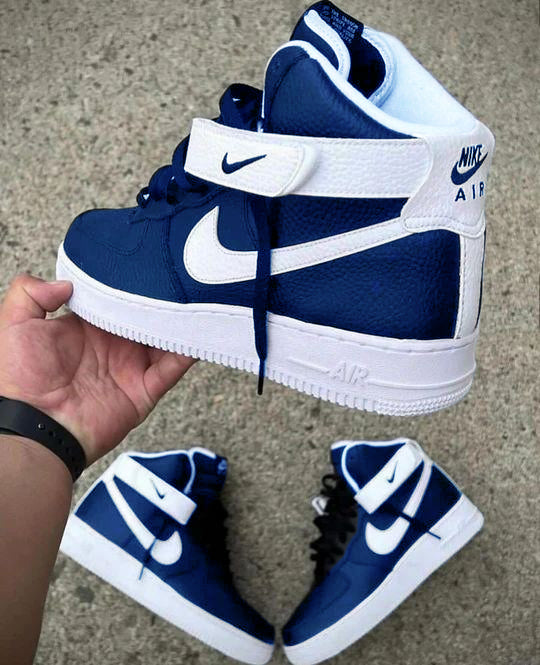 Custom Air Force 1 Dark Blue White Swoosh High