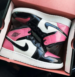 Custom Air Jordan 1 Black Pink Shiny Material