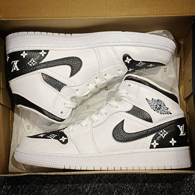 Custom Air Jordan 1 Black White LV Logo